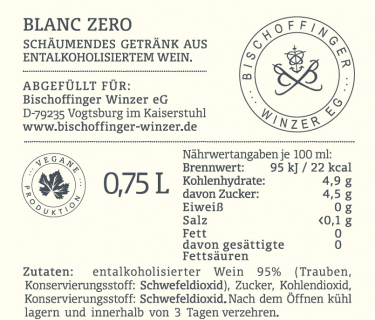 Blanc Zero Entalkoholisierter Schaumwein mit zugesetzter Kohlensäure 